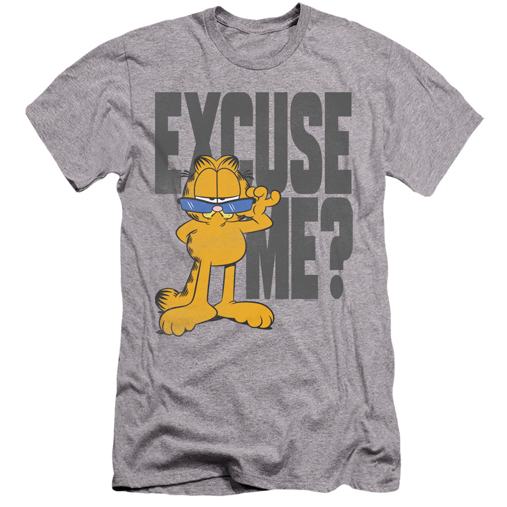 AN OFFCIALLY LICENSED GARFIELD EXCUSE ME? MEN'S PREMIUM SLIM FIT T-SHIRT ATHLETIC HEATHER