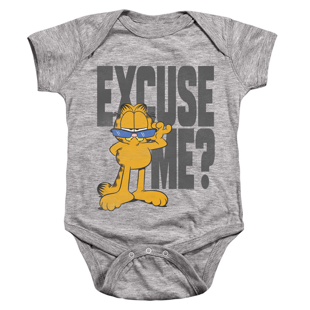 AN OFFCIALLY LICENSED GARFIELD EXCUSE ME? BABY BODYSUIT ATHLETIC HEATHER