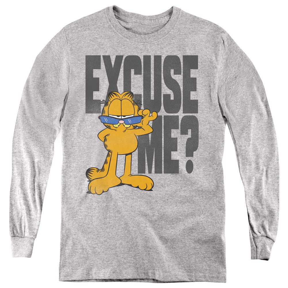AN OFFCIALLY LICENSED GARFIELD EXCUSE ME? YOUTH LONG SLEEVE T-SHIRT ATHLETIC HEATHER