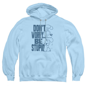 AN OFFCIALLY LICENSED GARFIELD DON'T WORRY ADULT UNISEX PULLOVER HOODIE LIGHT BLUE