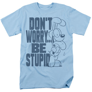 AN OFFCIALLY LICENSED GARFIELD DON'T WORRY MEN'S REGULAR FIT T-SHIRT LIGHT BLUE