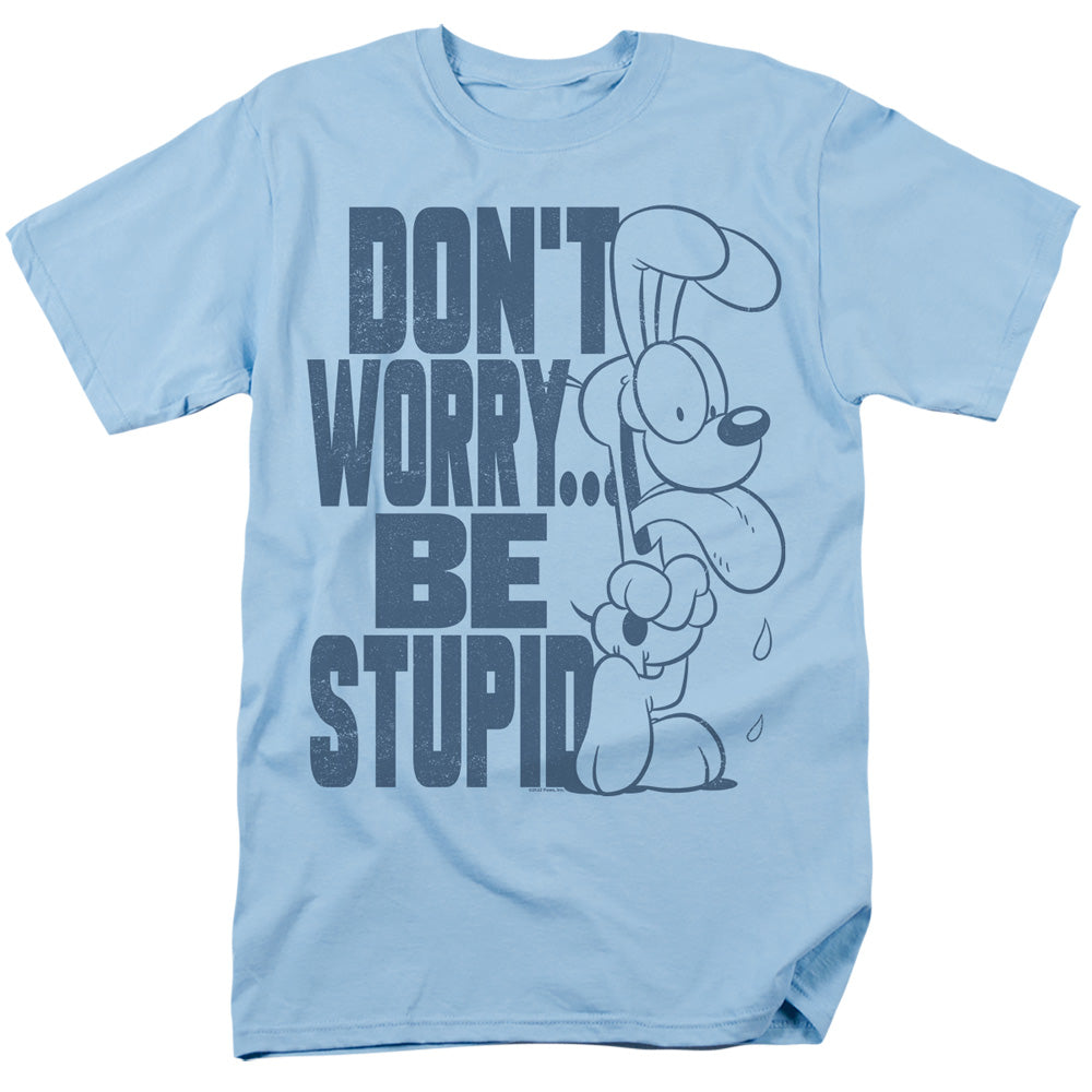 AN OFFCIALLY LICENSED GARFIELD DON'T WORRY MEN'S REGULAR FIT T-SHIRT LIGHT BLUE