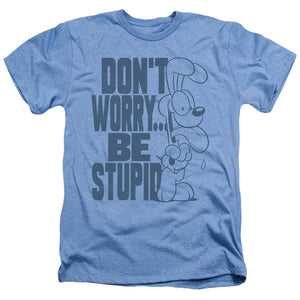 AN OFFCIALLY LICENSED GARFIELD DON'T WORRY MEN'S HEATHER T-SHIRT LIGHT BLUE