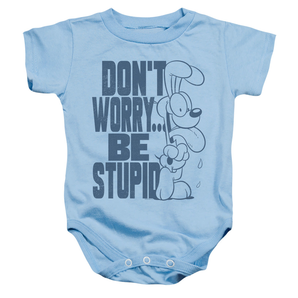 AN OFFCIALLY LICENSED GARFIELD DON'T WORRY BABY BODYSUIT LIGHT BLUE