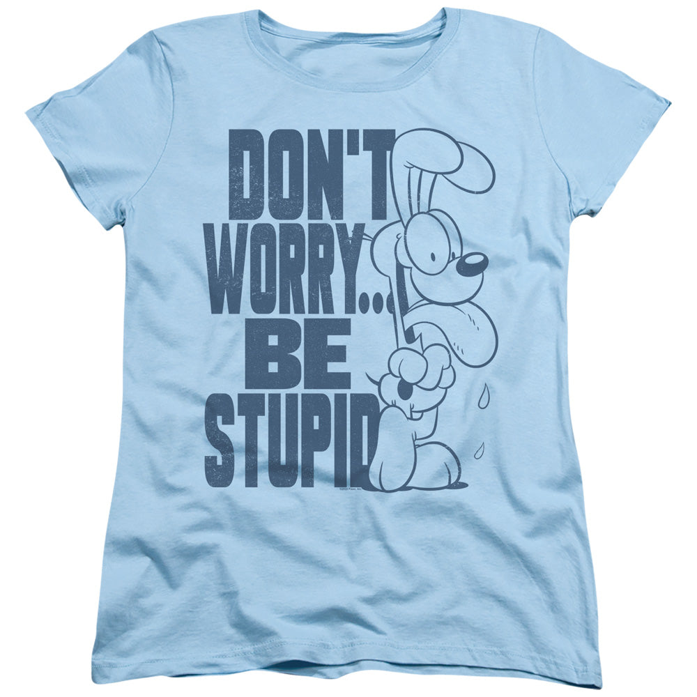 AN OFFCIALLY LICENSED GARFIELD DON'T WORRY WOMEN'S REGULAR FIT T-SHIRT LIGHT BLUE