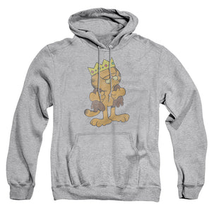 AN OFFCIALLY LICENSED GARFIELD KING GARFIELD ADULT UNISEX PULLOVER HOODIE ATHLETIC HEATHER