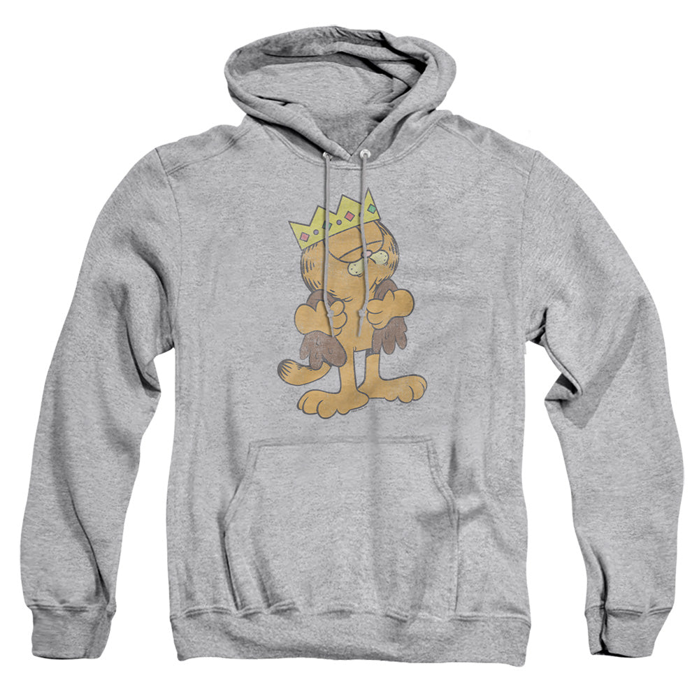 AN OFFCIALLY LICENSED GARFIELD KING GARFIELD ADULT UNISEX PULLOVER HOODIE ATHLETIC HEATHER