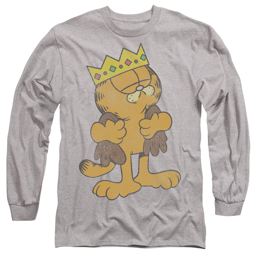 AN OFFCIALLY LICENSED GARFIELD KING GARFIELD MEN'S LONG SLEEVE T-SHIRT ATHLETIC HEATHER