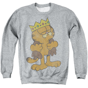 AN OFFCIALLY LICENSED GARFIELD KING GARFIELD ADULT UNISEX CREWNECK SWEATSHIRT ATHLETIC HEATHER