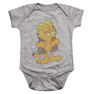 AN OFFCIALLY LICENSED GARFIELD KING GARFIELD BABY BODYSUIT ATHLETIC HEATHER