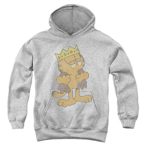 AN OFFCIALLY LICENSED GARFIELD KING GARFIELD YOUTH HOODIE ATHLETIC HEATHER