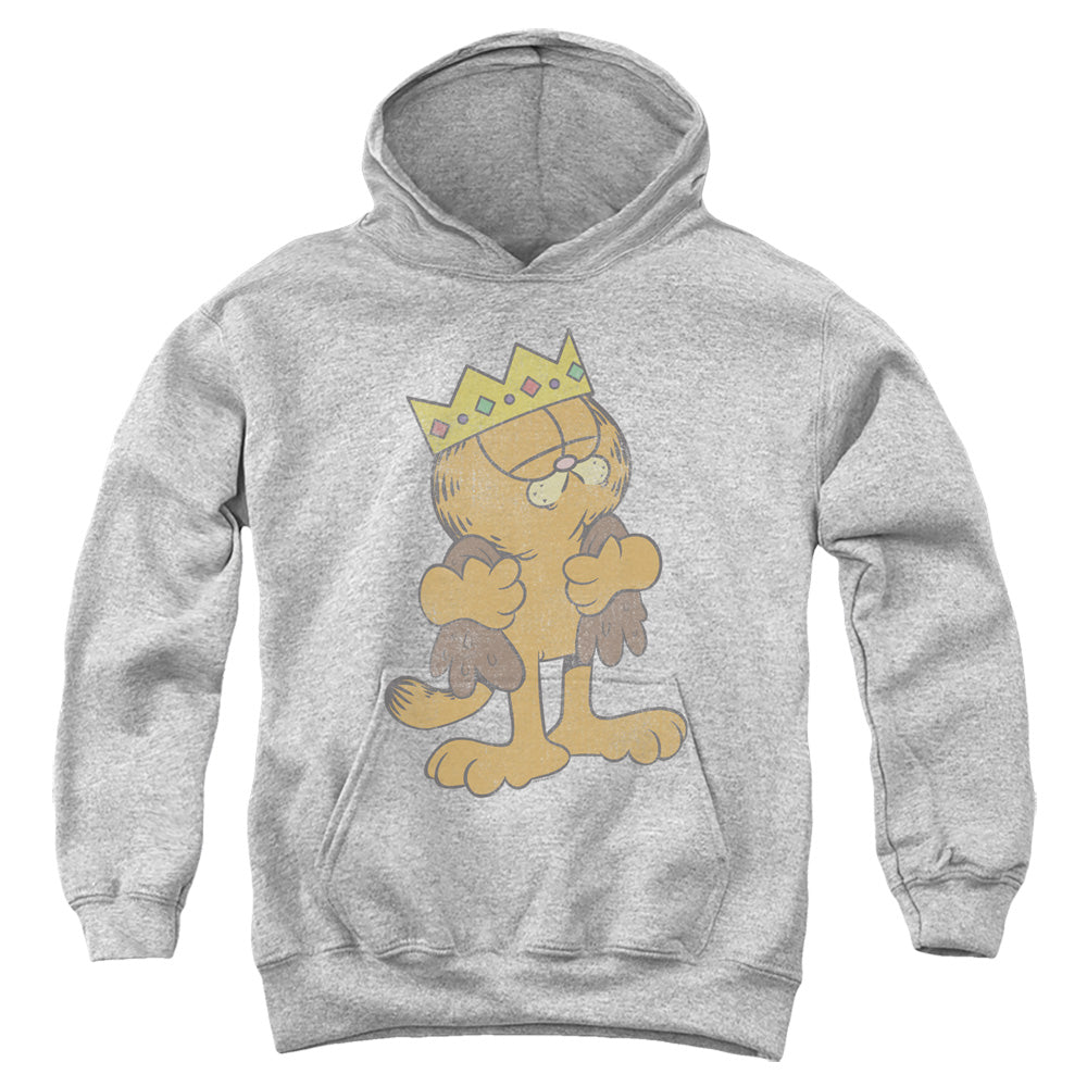 AN OFFCIALLY LICENSED GARFIELD KING GARFIELD YOUTH HOODIE ATHLETIC HEATHER