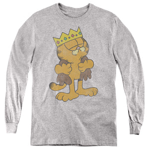 AN OFFCIALLY LICENSED GARFIELD KING GARFIELD YOUTH LONG SLEEVE T-SHIRT ATHLETIC HEATHER
