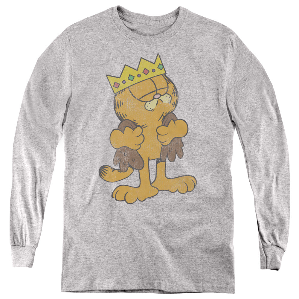 AN OFFCIALLY LICENSED GARFIELD KING GARFIELD YOUTH LONG SLEEVE T-SHIRT ATHLETIC HEATHER