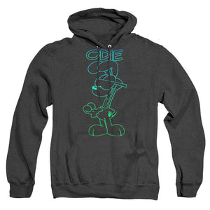 AN OFFCIALLY LICENSED GARFIELD HOTSHOT ODIE ADULT UNISEX HEATHER PULLOVER HOODIE BLACK