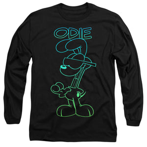 AN OFFCIALLY LICENSED GARFIELD HOTSHOT ODIE MEN'S LONG SLEEVE T-SHIRT BLACK