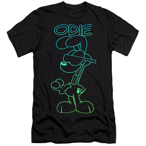 AN OFFCIALLY LICENSED GARFIELD HOTSHOT ODIE MEN'S PREMIUM SLIM FIT T-SHIRT BLACK