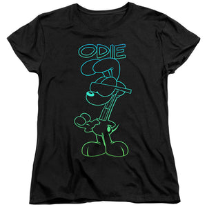 AN OFFCIALLY LICENSED GARFIELD HOTSHOT ODIE WOMEN'S REGULAR FIT T-SHIRT BLACK