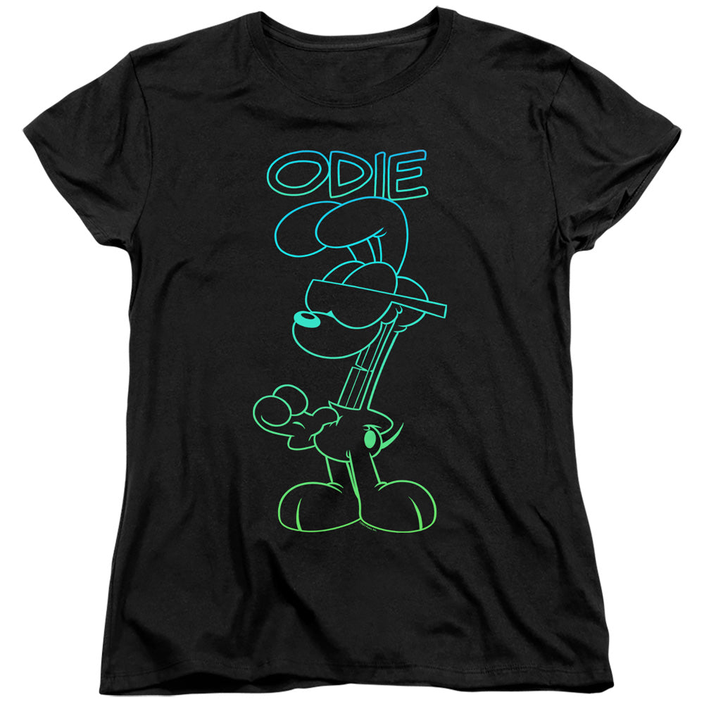 AN OFFCIALLY LICENSED GARFIELD HOTSHOT ODIE WOMEN'S REGULAR FIT T-SHIRT BLACK