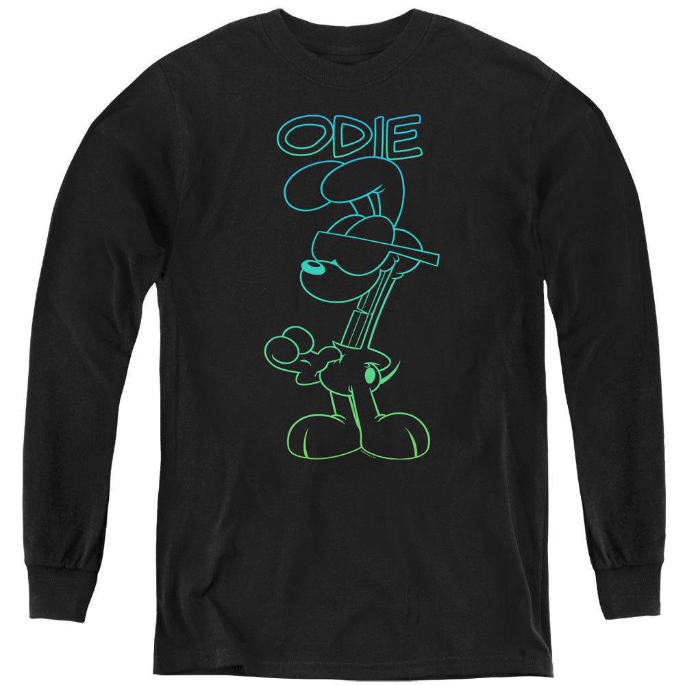 AN OFFCIALLY LICENSED GARFIELD HOTSHOT ODIE YOUTH LONG SLEEVE T-SHIRT BLACK