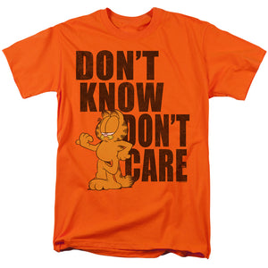 AN OFFCIALLY LICENSED GARFIELD DON'T KNOW DON'T CARE MEN'S REGULAR FIT T-SHIRT ORANGE