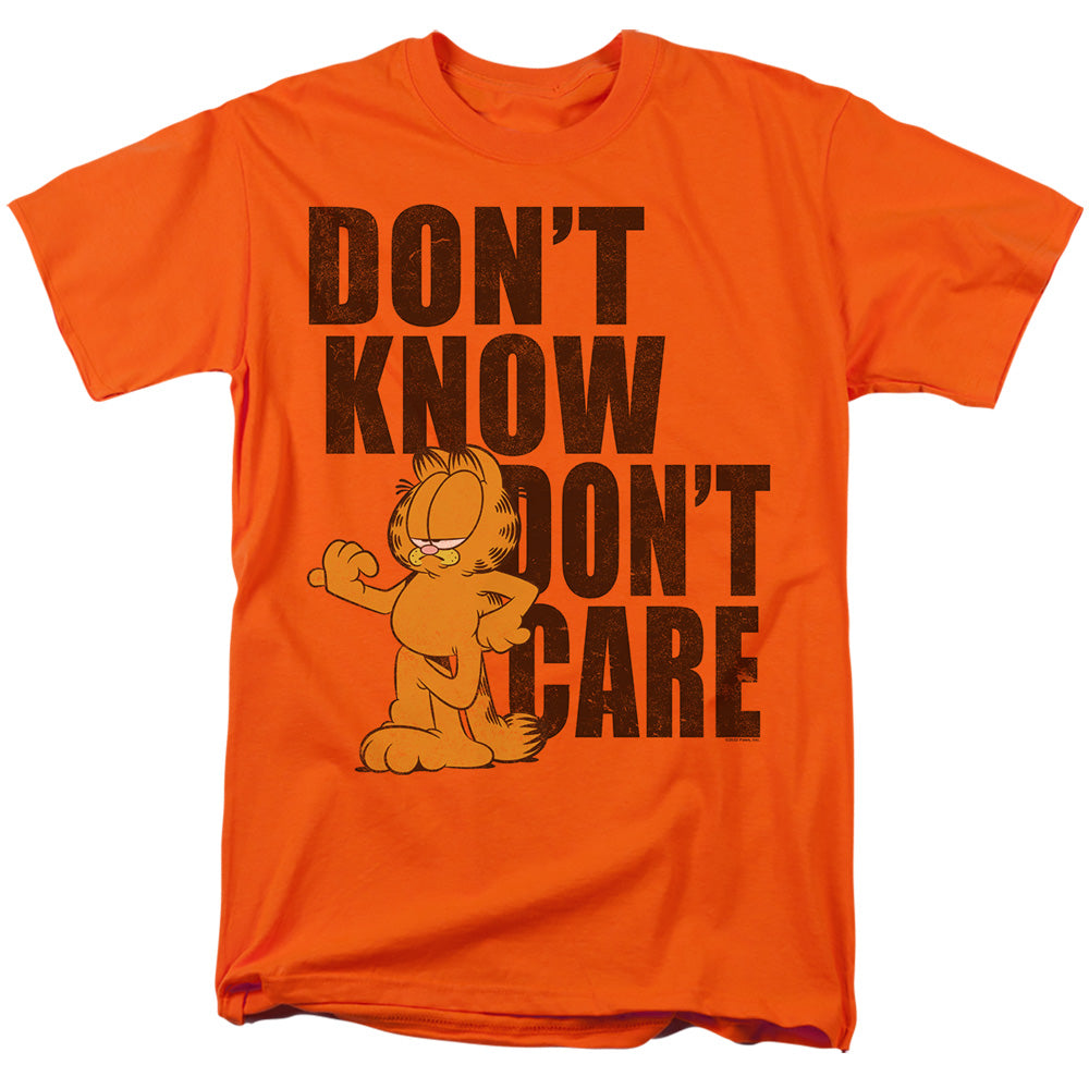 AN OFFCIALLY LICENSED GARFIELD DON'T KNOW DON'T CARE MEN'S REGULAR FIT T-SHIRT ORANGE