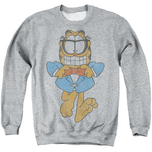 AN OFFCIALLY LICENSED GARFIELD DAPPER CAT ADULT UNISEX CREWNECK SWEATSHIRT ATHLETIC HEATHER