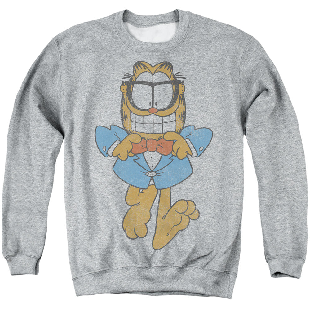 AN OFFCIALLY LICENSED GARFIELD DAPPER CAT ADULT UNISEX CREWNECK SWEATSHIRT ATHLETIC HEATHER