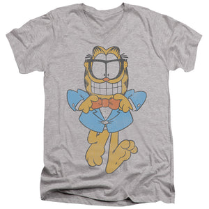 AN OFFCIALLY LICENSED GARFIELD DAPPER CAT MEN'S V-NECK T-SHIRT ATHLETIC HEATHER