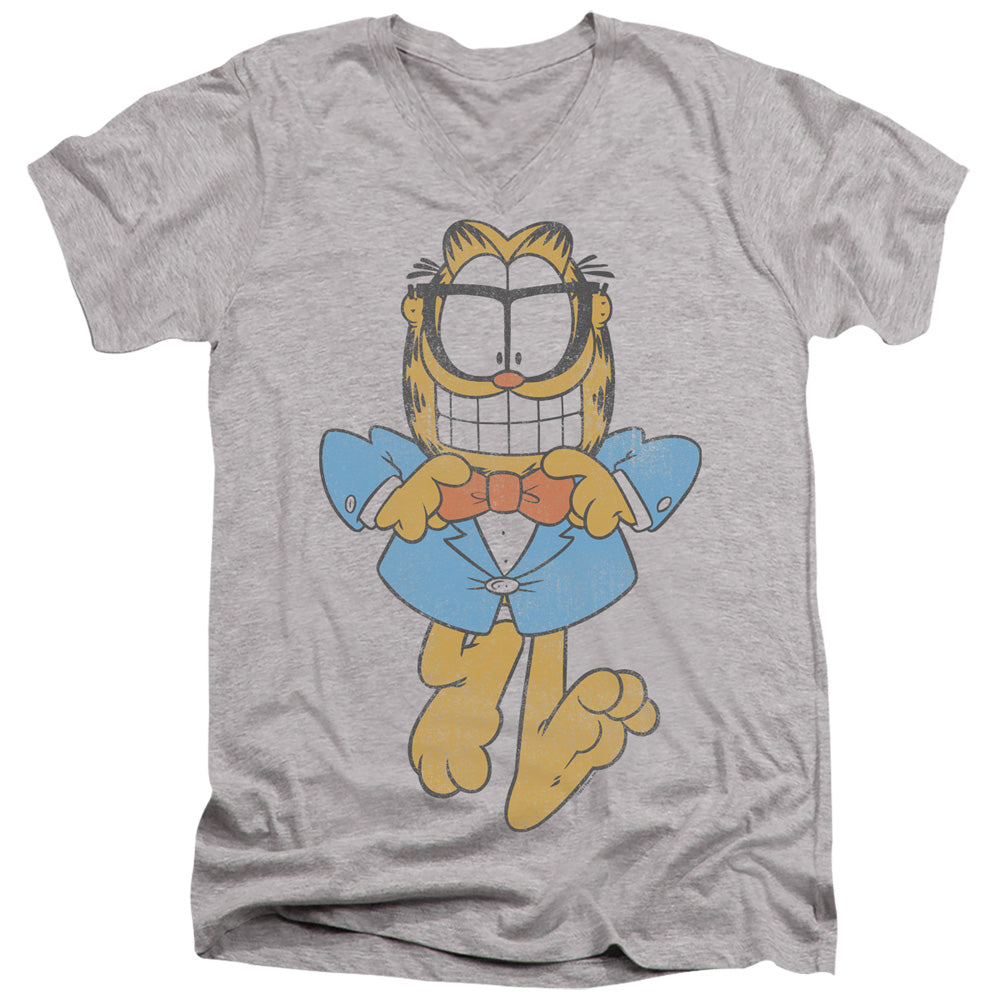 AN OFFCIALLY LICENSED GARFIELD DAPPER CAT MEN'S V-NECK T-SHIRT ATHLETIC HEATHER