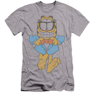 AN OFFCIALLY LICENSED GARFIELD DAPPER CAT MEN'S PREMIUM SLIM FIT T-SHIRT ATHLETIC HEATHER