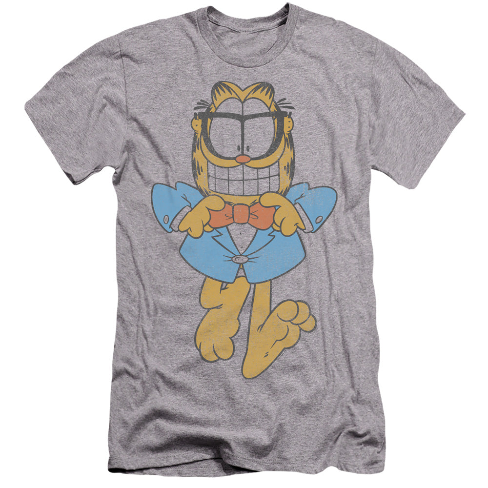 AN OFFCIALLY LICENSED GARFIELD DAPPER CAT MEN'S PREMIUM SLIM FIT T-SHIRT ATHLETIC HEATHER