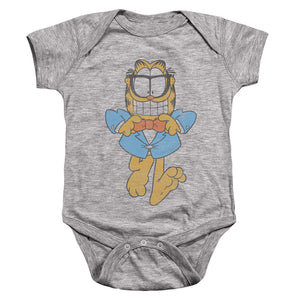 AN OFFCIALLY LICENSED GARFIELD DAPPER CAT BABY BODYSUIT ATHLETIC HEATHER