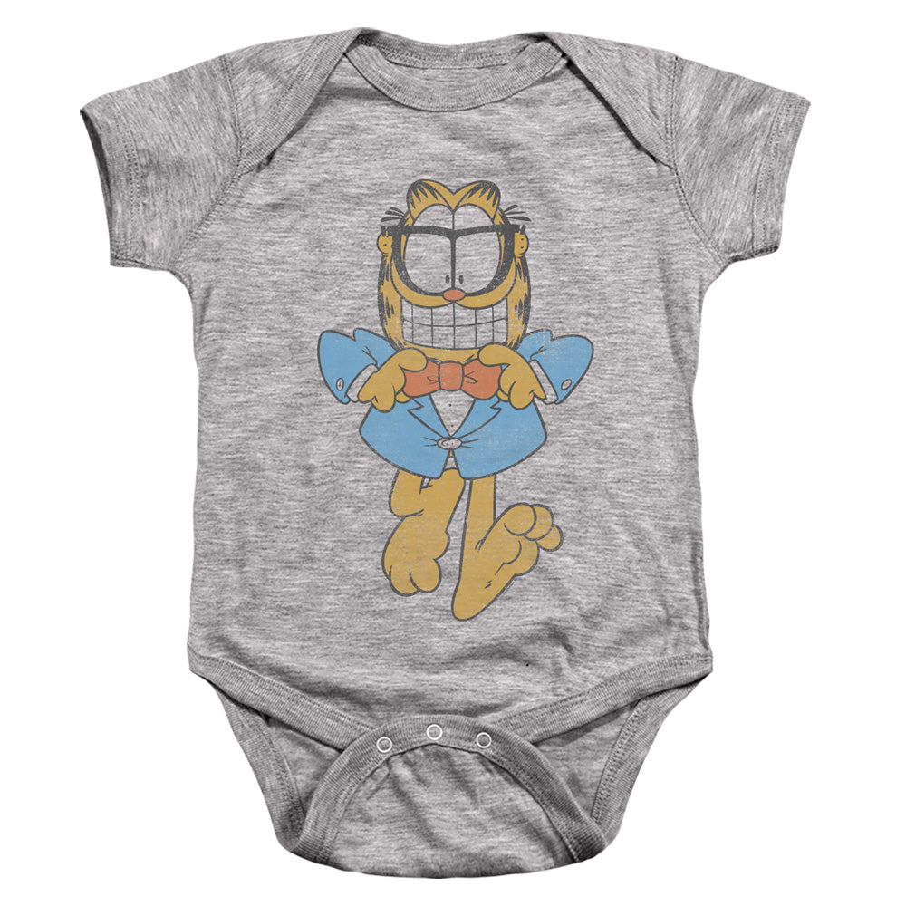 AN OFFCIALLY LICENSED GARFIELD DAPPER CAT BABY BODYSUIT ATHLETIC HEATHER