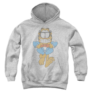 AN OFFCIALLY LICENSED GARFIELD DAPPER CAT YOUTH HOODIE ATHLETIC HEATHER