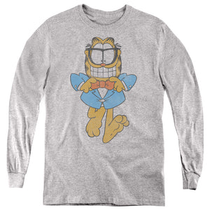 AN OFFCIALLY LICENSED GARFIELD DAPPER CAT YOUTH LONG SLEEVE T-SHIRT ATHLETIC HEATHER