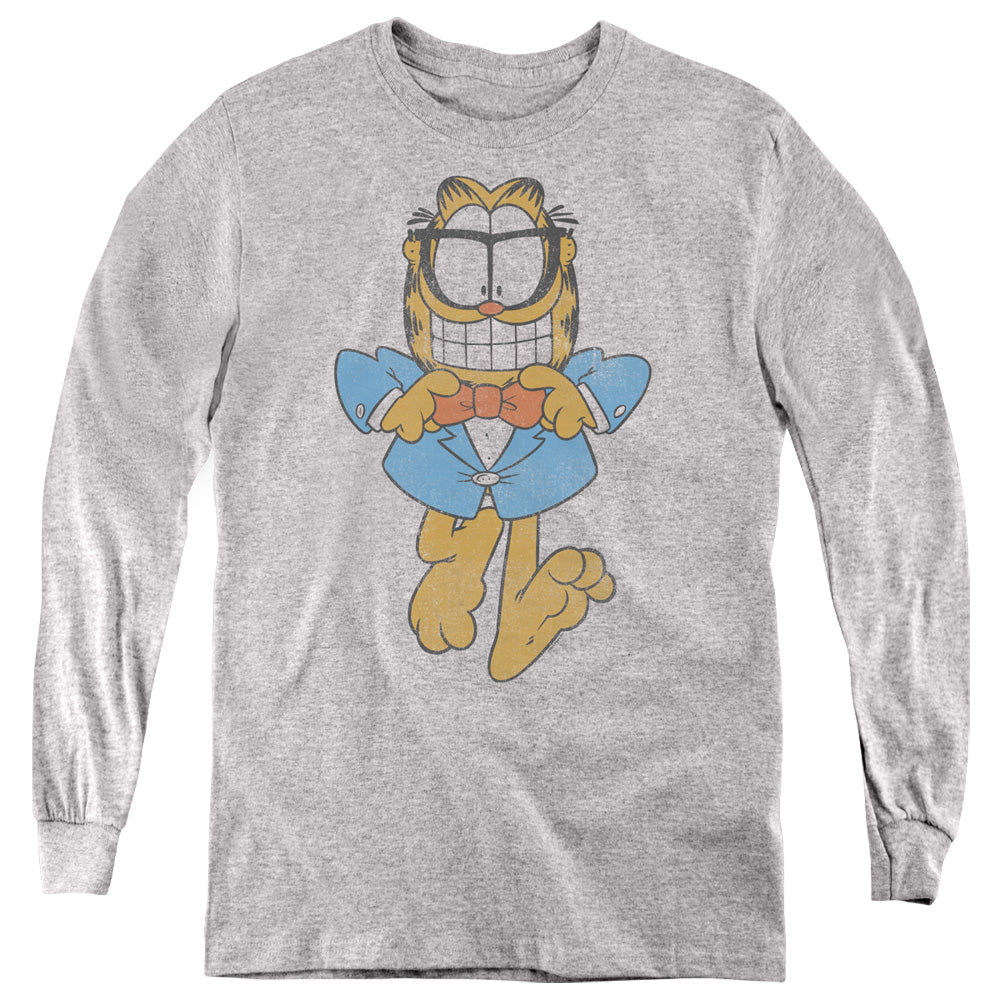 AN OFFCIALLY LICENSED GARFIELD DAPPER CAT YOUTH LONG SLEEVE T-SHIRT ATHLETIC HEATHER