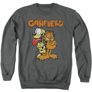 AN OFFCIALLY LICENSED GARFIELD GARFIELD THE GAME ADULT UNISEX CREWNECK SWEATSHIRT CHARCOAL