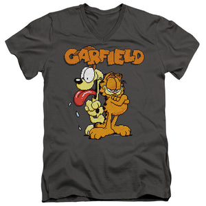 AN OFFCIALLY LICENSED GARFIELD GARFIELD THE GAME MEN'S V-NECK T-SHIRT CHARCOAL