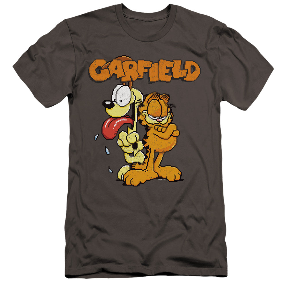 AN OFFCIALLY LICENSED GARFIELD GARFIELD THE GAME MEN'S PREMIUM SLIM FIT T-SHIRT CHARCOAL