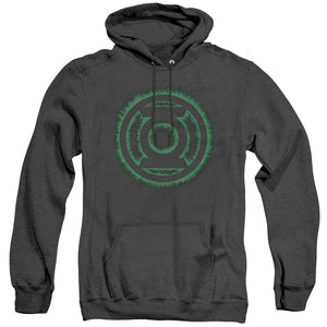AN OFFCIALLY LICENSED GREEN LANTERN GREEN FLAME LOGO ADULT UNISEX HEATHER PULLOVER HOODIE BLACK