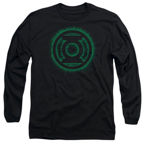 AN OFFCIALLY LICENSED GREEN LANTERN GREEN FLAME LOGO MEN'S LONG SLEEVE T-SHIRT BLACK
