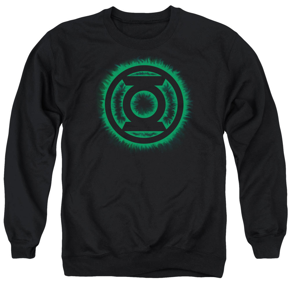 AN OFFCIALLY LICENSED GREEN LANTERN GREEN FLAME LOGO ADULT UNISEX CREWNECK SWEATSHIRT BLACK