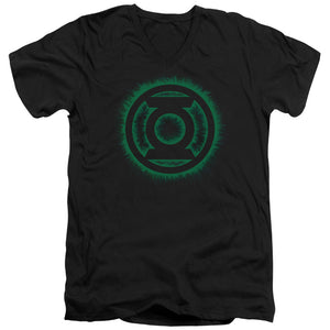 AN OFFCIALLY LICENSED GREEN LANTERN GREEN FLAME LOGO MEN'S V-NECK T-SHIRT BLACK