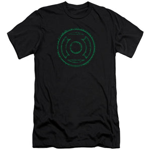 AN OFFCIALLY LICENSED GREEN LANTERN GREEN FLAME LOGO MEN'S PREMIUM SLIM FIT T-SHIRT BLACK