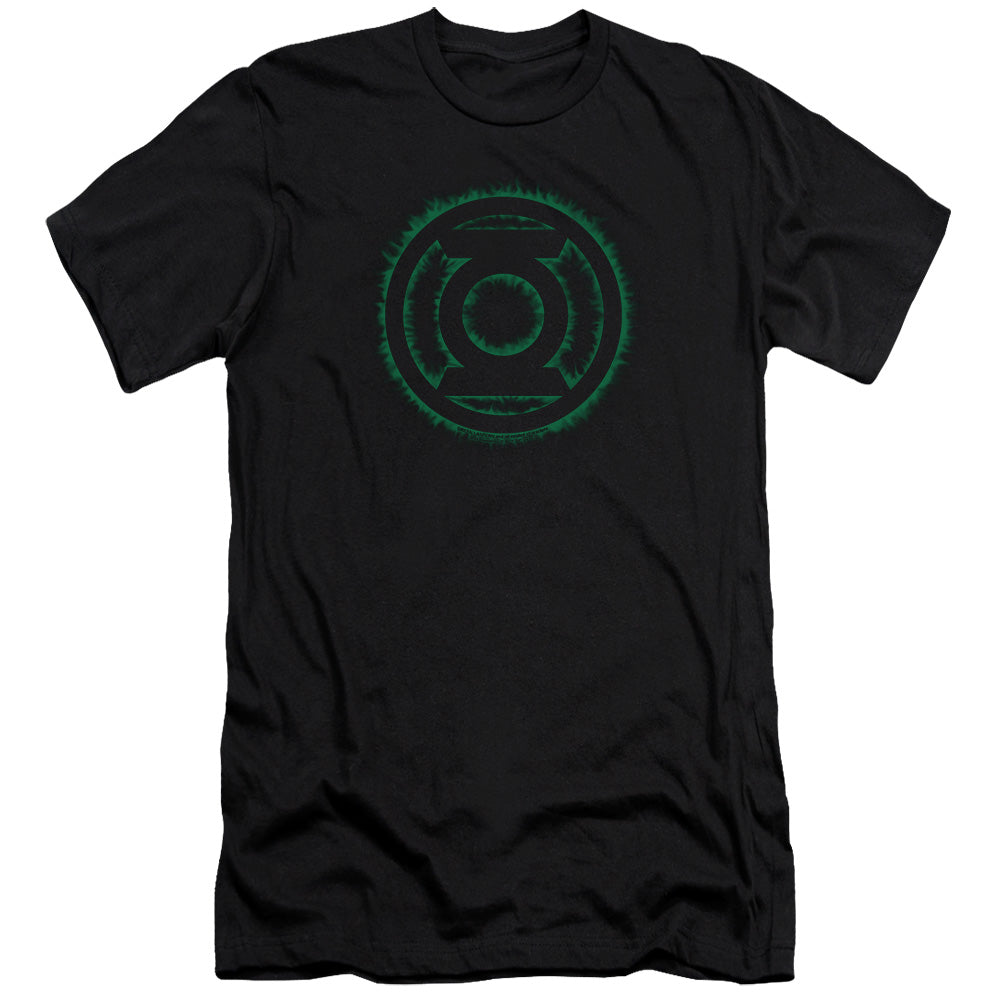 AN OFFCIALLY LICENSED GREEN LANTERN GREEN FLAME LOGO MEN'S PREMIUM SLIM FIT T-SHIRT BLACK