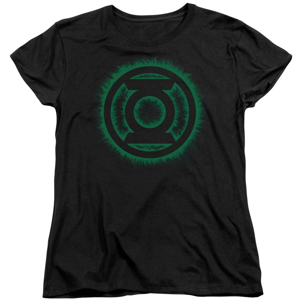 AN OFFCIALLY LICENSED GREEN LANTERN GREEN FLAME LOGO WOMEN'S REGULAR FIT T-SHIRT BLACK
