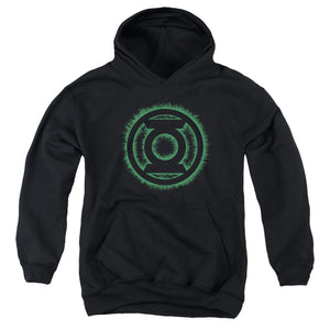 AN OFFCIALLY LICENSED GREEN LANTERN GREEN FLAME LOGO YOUTH HOODIE BLACK