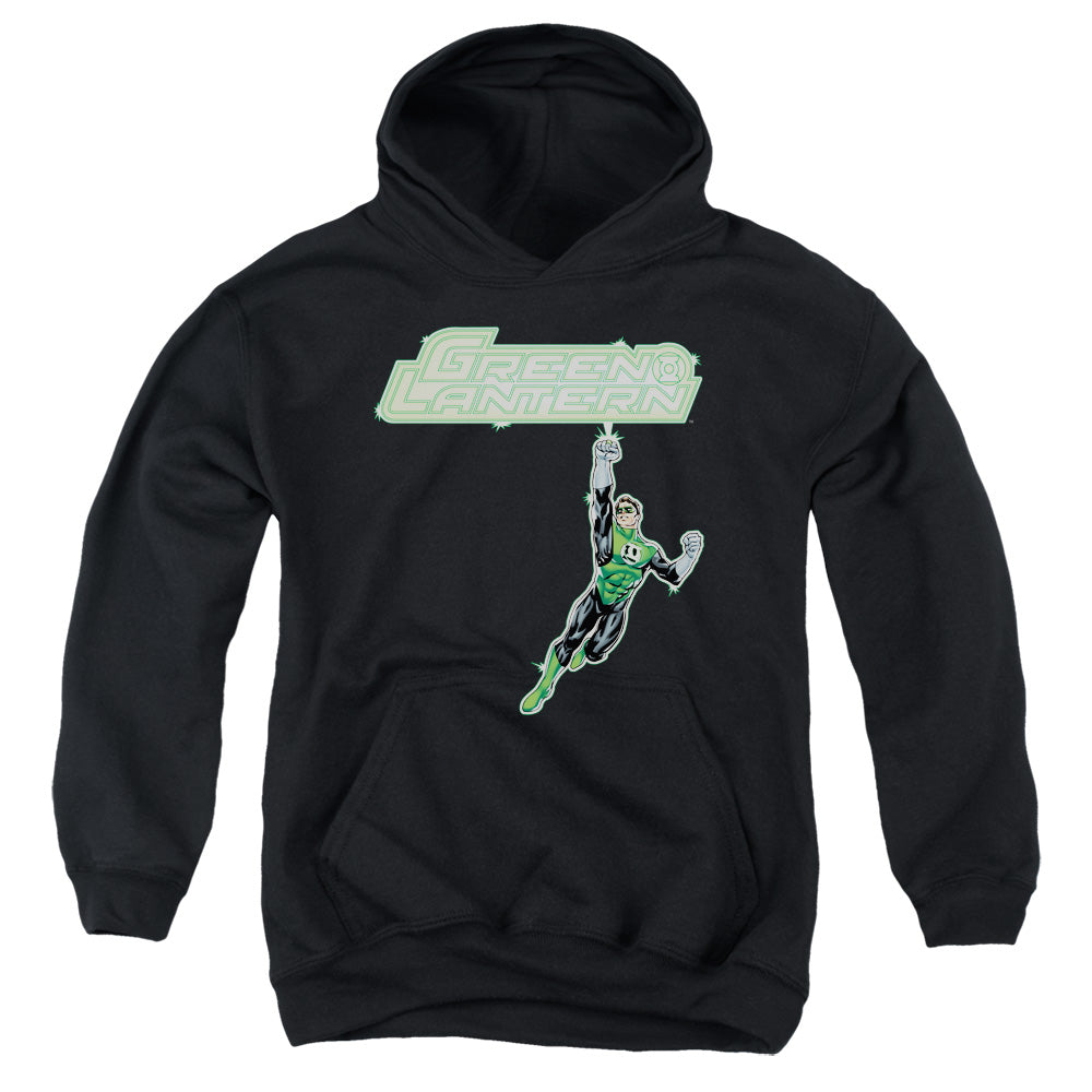 AN OFFCIALLY LICENSED GREEN LANTERN ENERGY CONSTRUCT LOGO YOUTH HOODIE BLACK