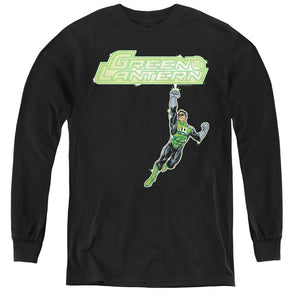 AN OFFCIALLY LICENSED GREEN LANTERN ENERGY CONSTRUCT LOGO YOUTH LONG SLEEVE T-SHIRT BLACK
